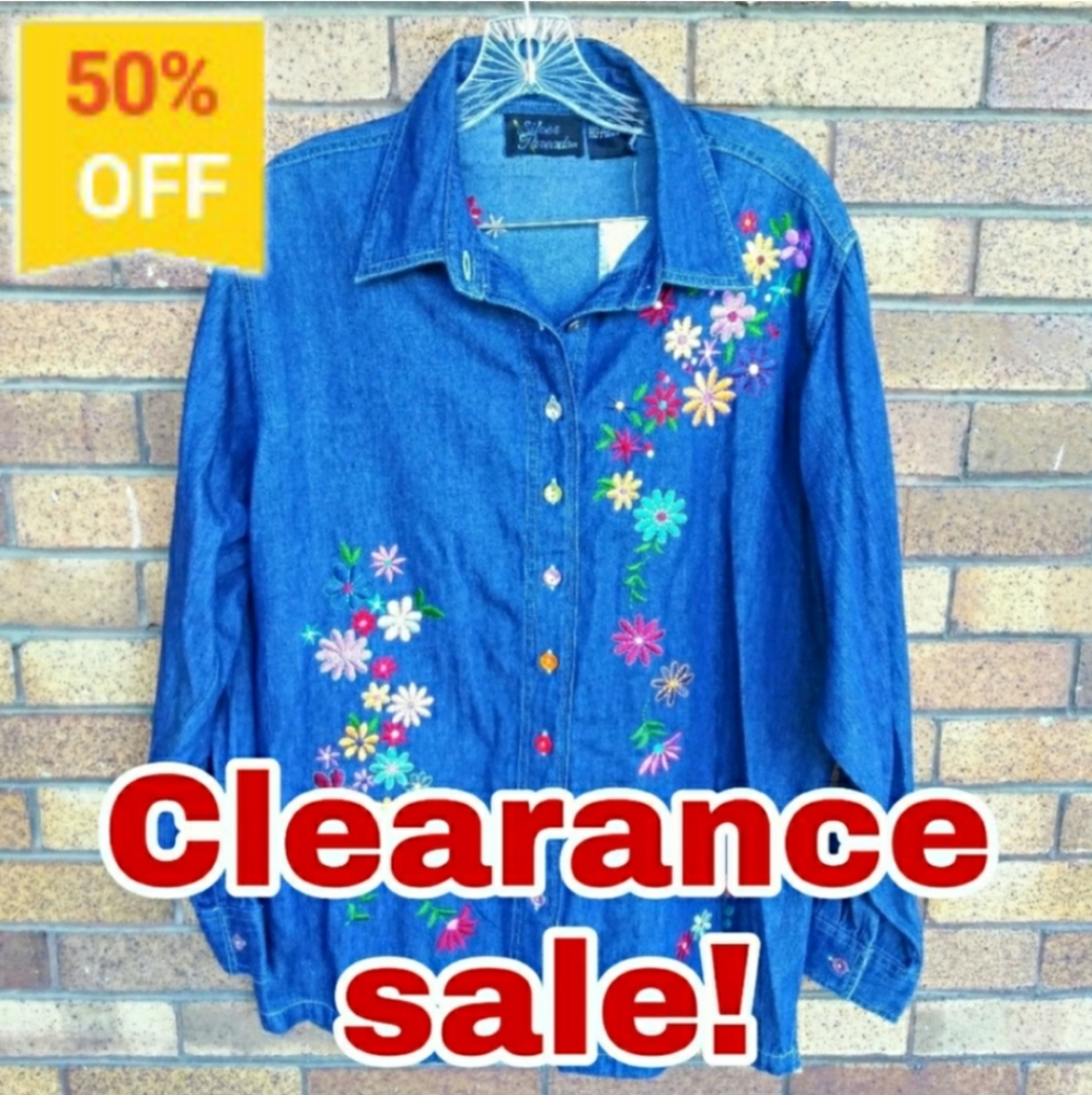 Silver Threads Embroidered Denim Shirt Blue Med
